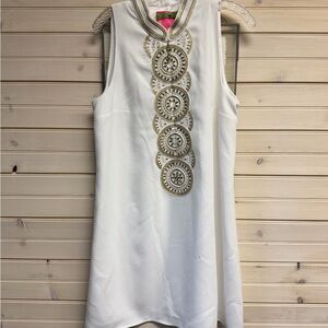 Lilly Pulitzer White Dress with Gold Embroidery
